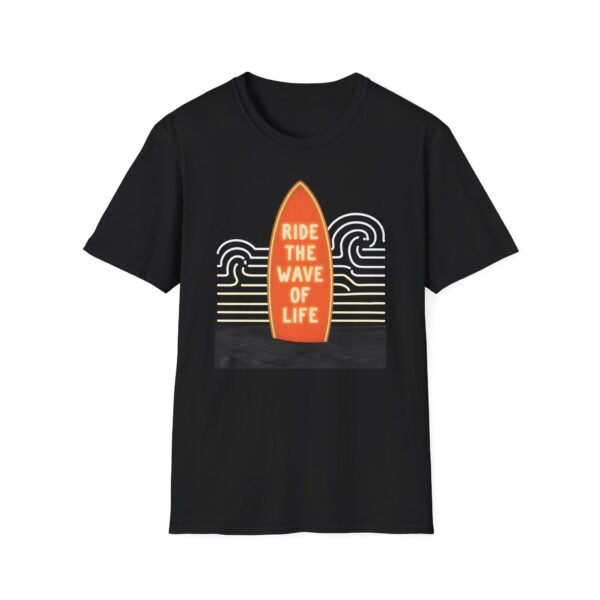 Ride The Wave of Life Neon Surfboard Retro Beach Design Unisex Softstyle T-Shirt