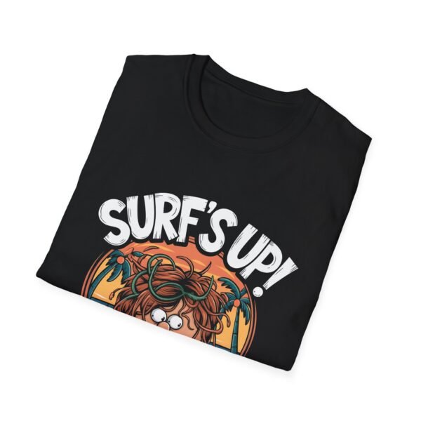Funny Surf’s Up Cartoon Design – Beach Vibes Unleashed – Unisex Softstyle T-Shirt - Image 2