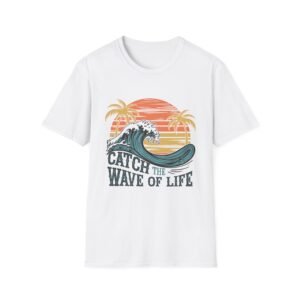 Catch The Wave of Life Retro Sunset Beach Surf Design Unisex Softstyle T-Shirt
