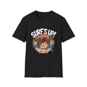 Funny Surf’s Up Cartoon Design – Beach Vibes Unleashed – Unisex Softstyle T-Shirt