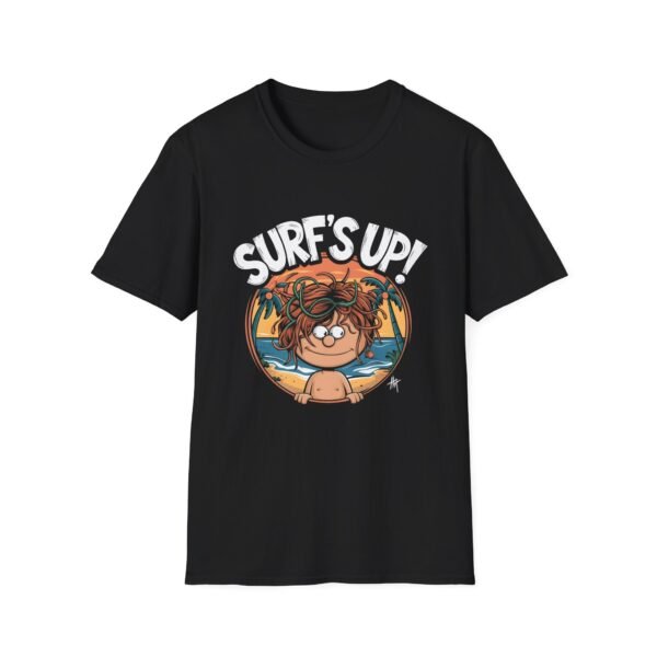 Funny Surf’s Up Cartoon Design – Beach Vibes Unleashed – Unisex Softstyle T-Shirt